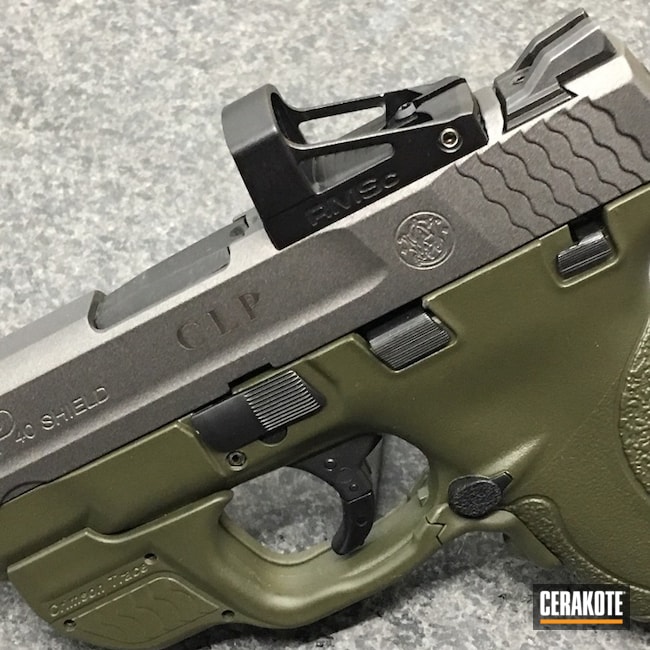 Cerakoted: Mil Spec O.D. Green H-240,Smith & Wesson,Tungsten H-237,CNC Milling,Pistol,SHIELD RMSc,Laser Engrave,Smith & Wesson M&P Shield