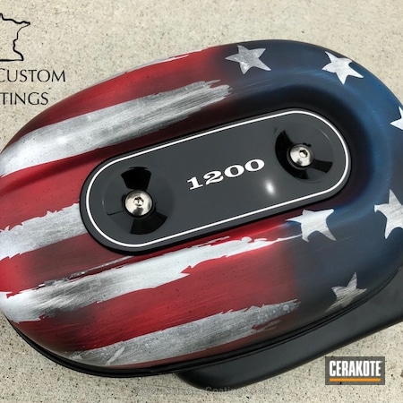 Powder Coating: KEL-TEC® NAVY BLUE H-127,Motorcycles,Snow White H-136,Air Cleaner Cover,American Flag,FIREHOUSE RED H-216,Harley Davidson,More Than Guns,Distressed American Flag