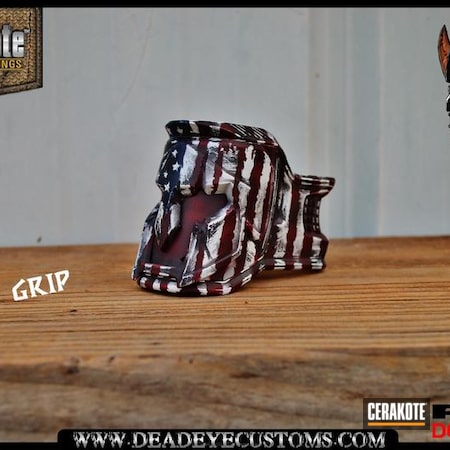 Powder Coating: Graphite Black H-146,NRA Blue H-171,Mojo Magwell Grip,FIREHOUSE RED H-216,Distressed American Flag