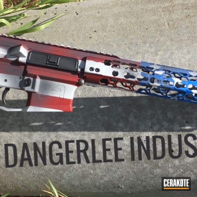 Cerakoted: Hidden White H-242,Aero Precision,NRA Blue H-171,FIREHOUSE RED H-216,Graphite Black H-146,Distressed,Distressed American Flag,Tactical Rifle,American Flag