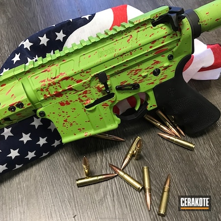 Powder Coating: Zombie Green H-168,Odinworks,Blood Splatter,Tactical Rifle,FIREHOUSE RED H-216