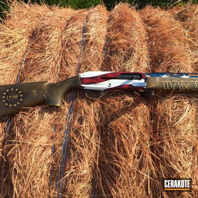 Cerakoted American Flag Shotgun In A Battleworn Cerakote Finish
