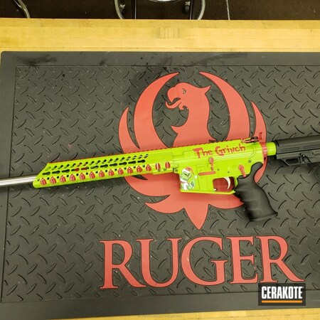 Powder Coating: Zombie Green H-168,Gloss,HIGH GLOSS ARMOR CLEAR H-300,Tactical Rifle,FIREHOUSE RED H-216