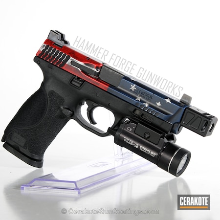 Powder Coating: Smith & Wesson M&P,KEL-TEC® NAVY BLUE H-127,Smith & Wesson,Graphite Black H-146,Snow White H-136,Betsy Ross,USMC Red H-167,American Flag,Battleworn,Distressed American Flag,Battleforged