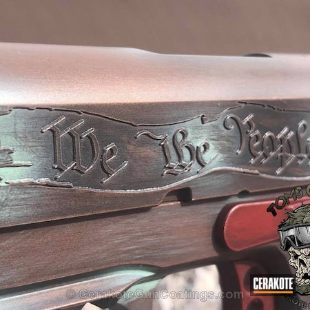 Powder Coating: Laser Engrave,Crimson H-221,1911,Handguns,Patriotic,American Flag,Robin's Egg Blue H-175,Burnt Bronze H-148