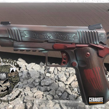 Powder Coating: Laser Engrave,Crimson H-221,1911,Handguns,Patriotic,American Flag,Robin's Egg Blue H-175,Burnt Bronze H-148