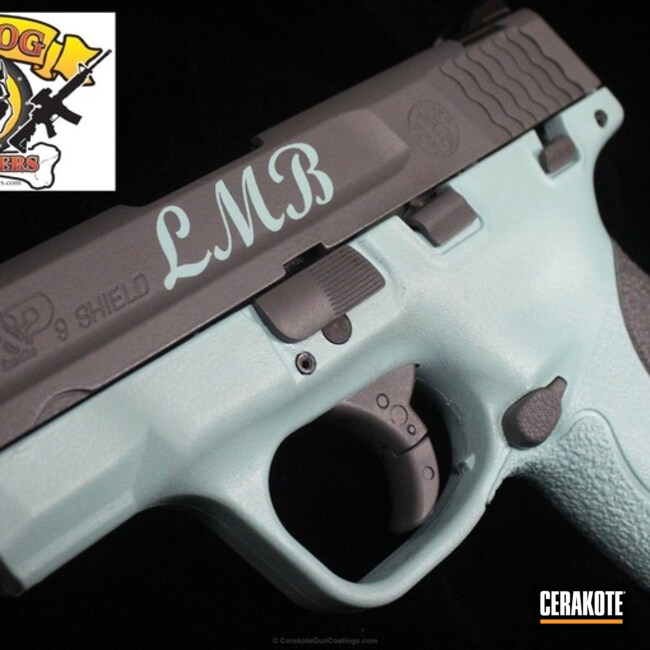 Cerakoted: Sniper Grey H-234,Robin's Egg Blue H-175,M&P Shield 9mm,Two Tone,Smith & Wesson,Pistol
