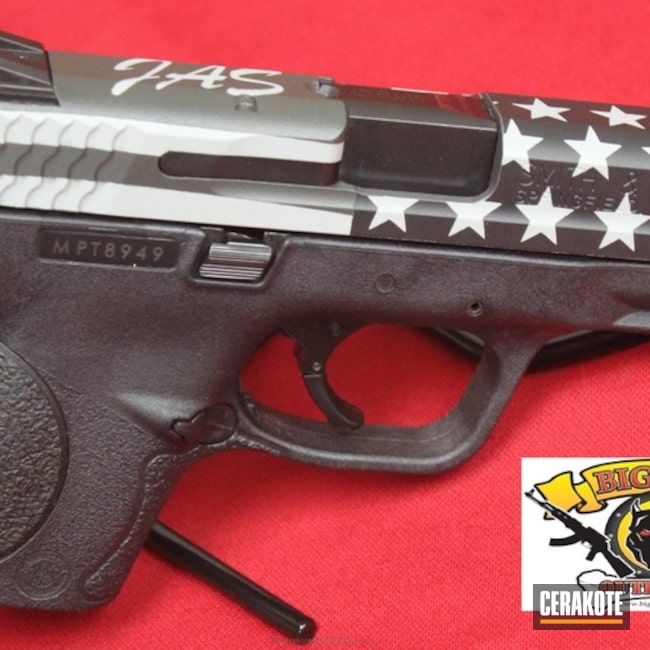 Cerakoted: Bright White H-140,Sniper Grey H-234,Compact,Graphite Black H-146,Smith & Wesson,M&P 40c,Pistol,American Flag,40cal