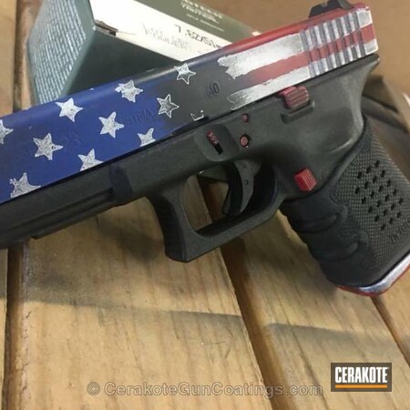 Powder Coating: Bright White H-140,Glock,NRA Blue H-171,Handguns,Pistol,Glock 23,American Flag,FIREHOUSE RED H-216,Distressed American Flag