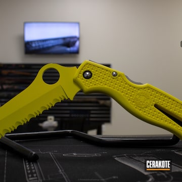 Cerakoted Folding Dive Knife Coated In Cerakote Electric Yellow