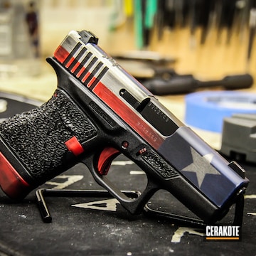 Cerakoted Custom Glock 43 Coated In An American Flag / Thin Blue Line / Texas Flag Themed Finish