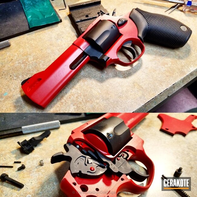 Cerakoted Two Toned Armor Black And S&w Red On This 44 Magnum Revolver