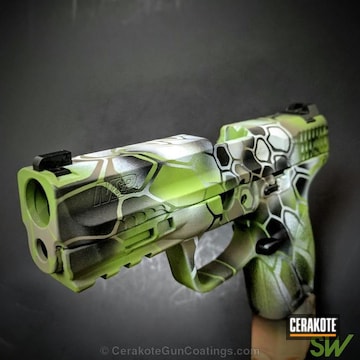 Cerakoted Zombie Green, Graphite Black And Fde Kryptek Pattern On This S&w M&p Handgun