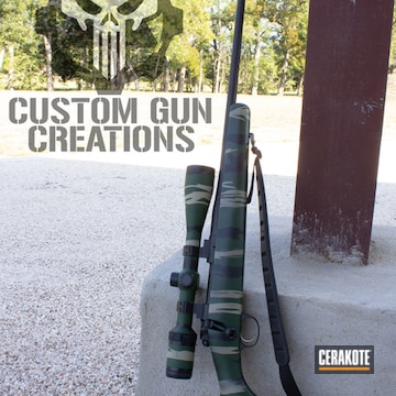 Cerakoted Kimber Bolt Action Rifle Coated In Desert Sage, Highland Green And Graphite Black