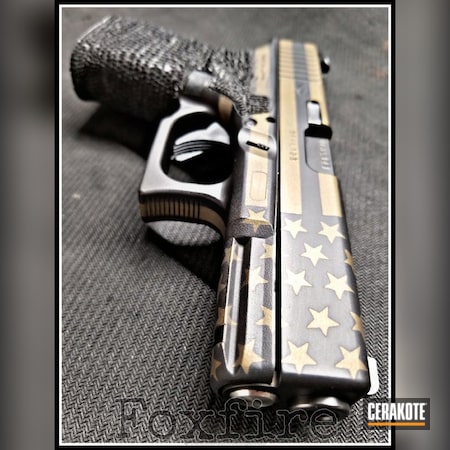 Powder Coating: Graphite Black H-146,Glock,Pistol,American Flag,Burnt Bronze H-148