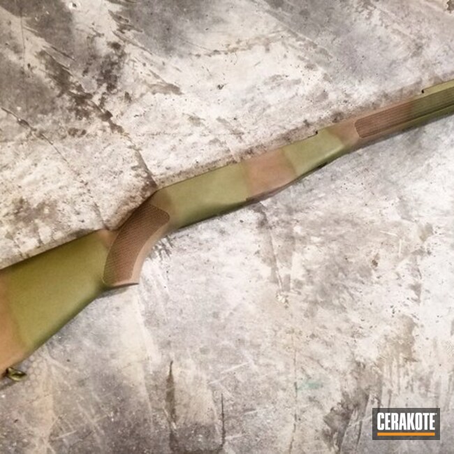 Cerakoted M-14 Rifle Stock Coated In A Striped Bazooka Green Cerakote Finish