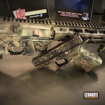 Cerakoted Matching Ar-15 And Glock 23 Handgun In A Custom Dirtyworn Camo Finish