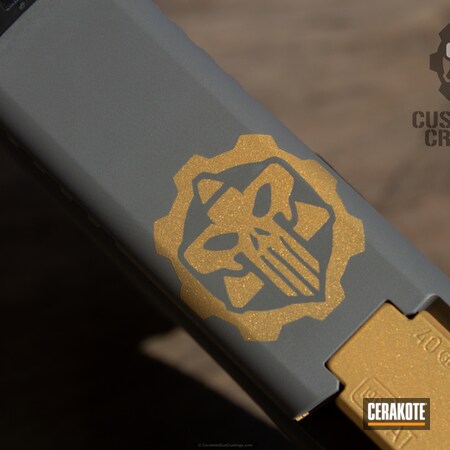 Powder Coating: Glock,Two Tone,Pistol,Gold H-122,Bull Shark Grey H-214,Glock 22