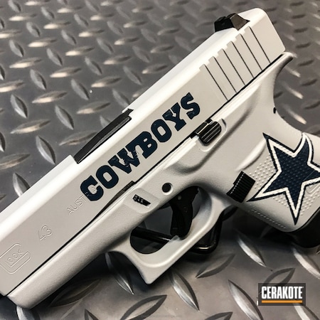 Powder Coating: Hidden White H-242,Glock 43,Glock,NFL,Cowboys,Crushed Silver H-255,Pistol,Football,Cowboys Nation