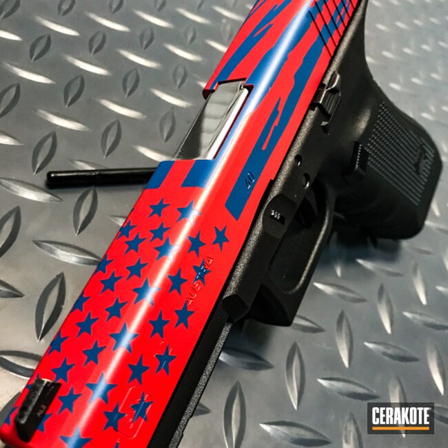 Cerakoted Glock 22 Handgun Done In A Polished Usmc Red And Nra Blue Cerakote Finish