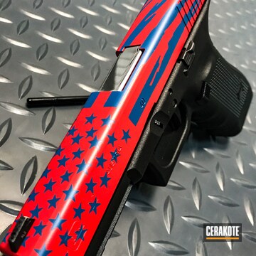 Cerakoted Glock 22 Handgun Done In A Polished Usmc Red And Nra Blue Cerakote Finish