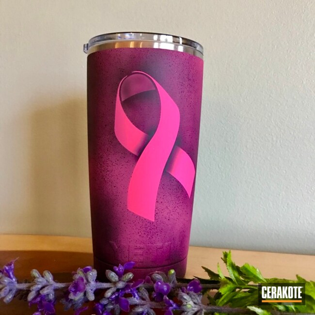Cerakoted Breast Cancer Awareness Tumbler Coated In Graphite Black And Prison Pink
