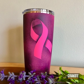 Cerakoted Breast Cancer Awareness Tumbler Coated In Graphite Black And Prison Pink