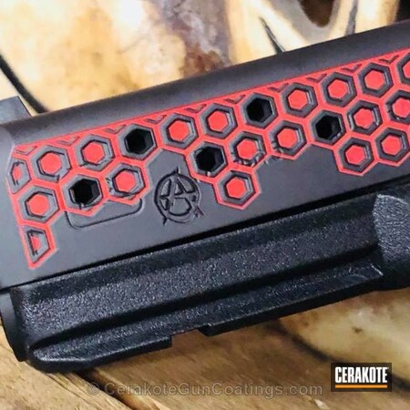 Powder Coating: Laser Engrave,Graphite Black H-146,Glock,RMR Cut,Pistol,FIREHOUSE RED H-216,Laser Stippled