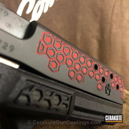 Powder Coating: Laser Engrave,Graphite Black H-146,Glock,RMR Cut,Pistol,FIREHOUSE RED H-216,Laser Stippled