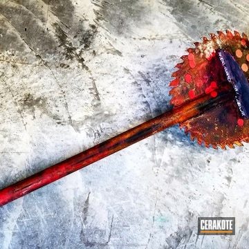 Cerakoted Saw Blade Weapon Props With Cerakote Blood Splatter And Rust Effects