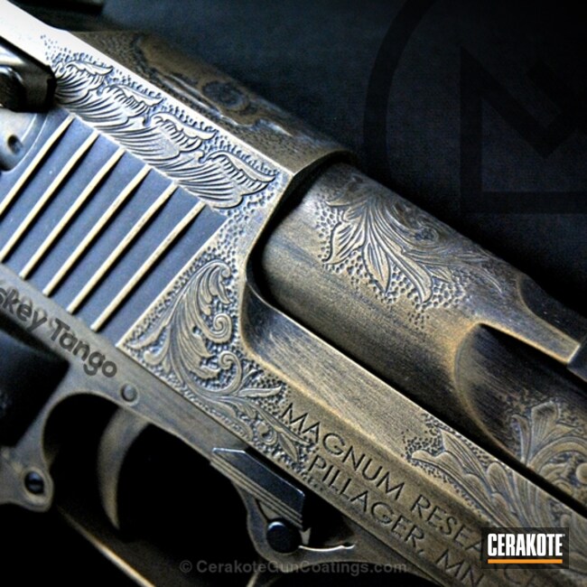 Cerakoted Battleworn Hand Engraved Desert Eagle Handgun