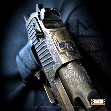 Powder Coating: Graphite Black H-146,Hand Engraved,Pistol,Deagle,Desert Eagle,Battleworn,Burnt Bronze H-148,Engraved,Custom