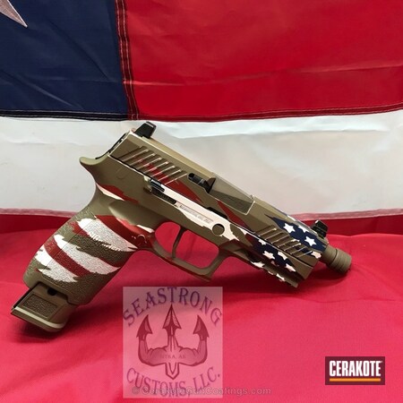 Powder Coating: KEL-TEC® NAVY BLUE H-127,Bright White H-140,Crimson H-221,Distressed,Sig 320,Sig Sauer,Sig Sauer P320,Pistol,Distressed American Flag