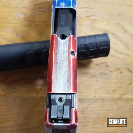 Powder Coating: Smith & Wesson M&P,Graphite Black H-146,Smith & Wesson,Snow White H-136,NRA Blue H-171,Pistol,USMC Red H-167,Distressed American Flag