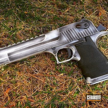 Cerakoted Distressed Desert Eagle Handgun In Graphite Black And Snow White
