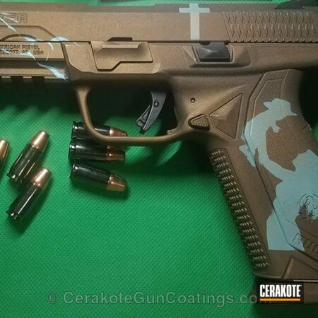 Powder Coating: Handguns,Pistol,Robin's Egg Blue H-175,Ruger,Burnt Bronze H-148