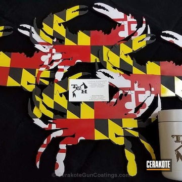 Cerakoted Metal Cutouts In A Maryland Flag Themed Finish