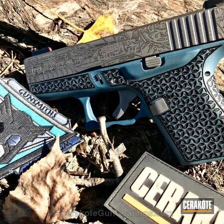 Powder Coating: Glock 43,Laser Engrave,Glock,Pistol,EDC,Blue Titanium H-185,Stippled,Laser Stippled,Titanium H-170