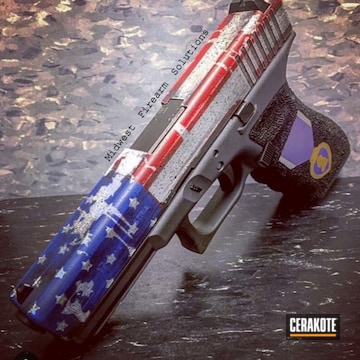 Cerakoted Glock 17 Handgun Finished In A Battleworn American Flag And Purple Heart
