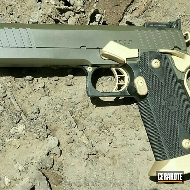 Cerakoted: 9mm,STI,Pistol,O.D. Green H-236,2011,Gold H-122
