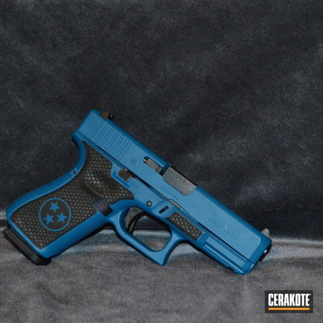 Cerakoted Laser Engraved Glock 19 Finished In H-169 Sky Blue