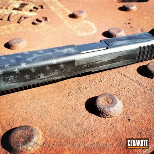 Cerakoted: Stone Grey H-262,Graphite Black H-146,Glock,American Flag,Glock 17,Slide