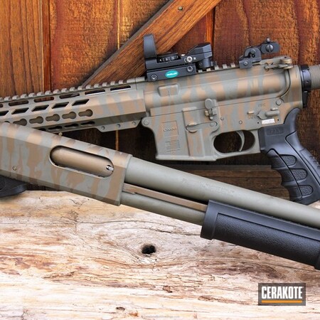 Powder Coating: Cobalt Kinetics Green H-296G,Matching Set,COBALT KINETICS™ GREEN H-296,Shotgun,Tiger Stripes,Custom Camo,Tactical Shotgun,Tactical Rifle,Burnt Bronze H-148