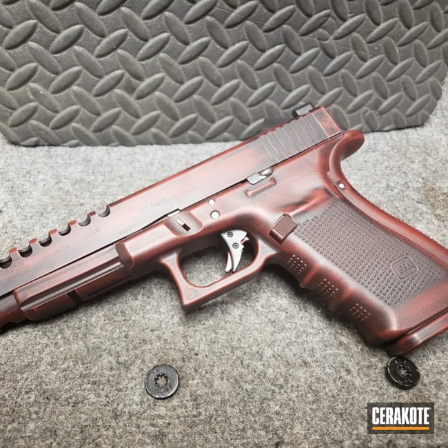 Cerakoted: Custom Mix,Graphite Black H-146,Distressed,USMC Red H-167,Pistol,Glock,Machined Slide,Glock 41