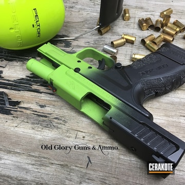 Cerakoted Springfield Xd Handgun In A Green/black Color Fade Finish