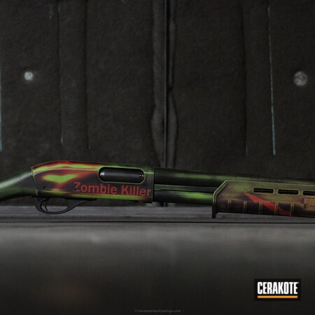 Powder Coating: Graphite Black H-146,Shotgun,Zombie Green H-168,Remington 870,Remington,Zombie,FIREHOUSE RED H-216,Battleworn,Zombie Apocalypse