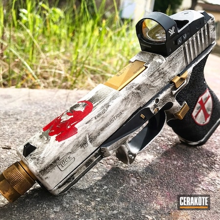Powder Coating: Glock,Distressed,Snow White H-136,Pistol,Armor Black H-190,Glock 19,FIREHOUSE RED H-216