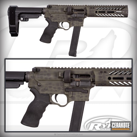 Powder Coating: Graphite Black H-146,SB Tactical,9mm AR pistol,Glock Mag,Sniper Green H-229,Gator Plate