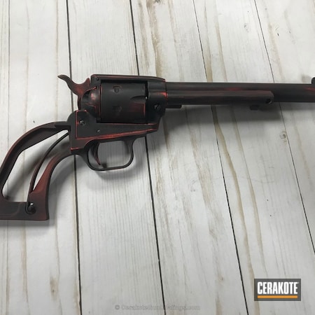 Powder Coating: Hunter Orange H-128,Graphite Black H-146,Distressed,Pistol,.22,Revolver,Heritage Mfg,Battleworn