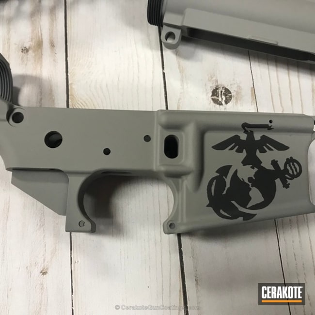Cerakoted: Steel Grey H-139,Solid Tone,Gun Parts,Marine Corp Logo,AR-15